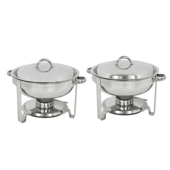 SuperDeal Glossy Round Chafing Dish 5Qt. Buffet Stove Hotel Catering Alcohol Furnace, 2 Pack
