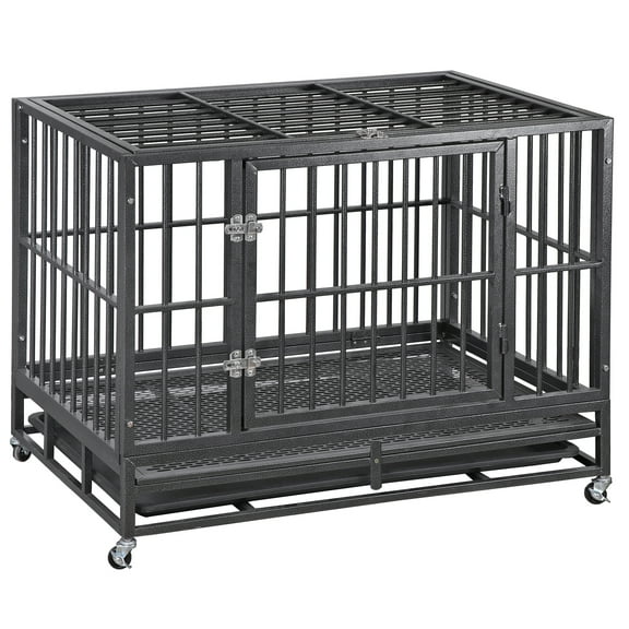 SuperDeal Heavy Duty Pet Dog Cage Strong Metal Crate Kennel Playpen with Wheels and Tray