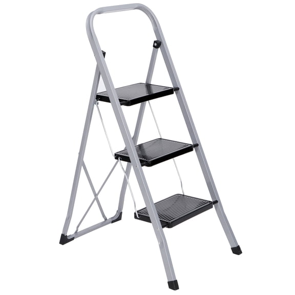 SuperDeal Lightweight Non-Slip 3 Steps Ladder with Handrail Steel Utility Stool 300 lbs