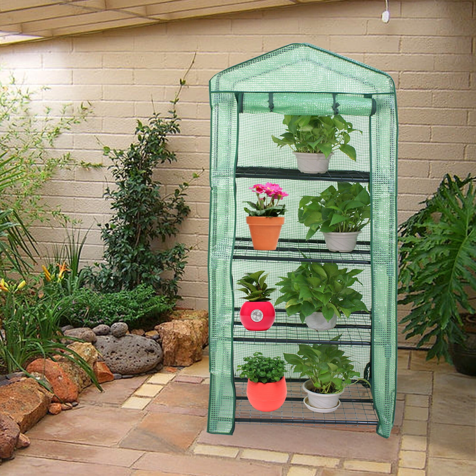 SuperDeal Mini Plant Greenhouse 27 in x 19 in Zipper Door 4 Tiers 4 Shelves