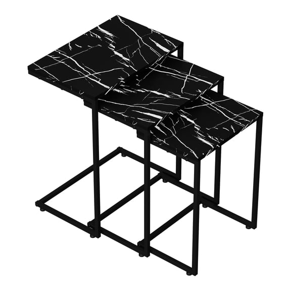 SuperDeal Nesting Table Set of 3 Sofa Side Table Stackable C-shaped Coffee End Table for Small Space, Living Room, Bedroom, Black