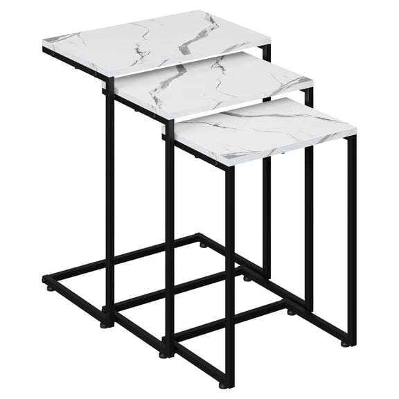 SuperDeal Nesting Table Set of 3 Sofa Side Table Stackable C-shaped Coffee End Table for Small Space, Living Room, Bedroom, White