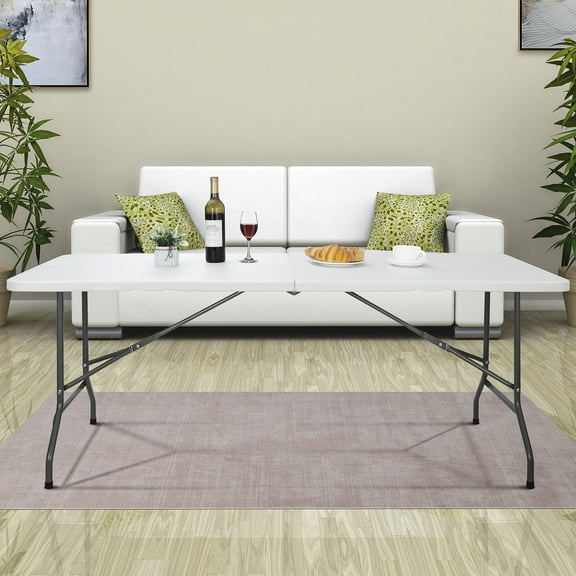 SuperDeal Rectangular 6 ft x 2.3 ft Folding Table Dining Picnic W/Handle White