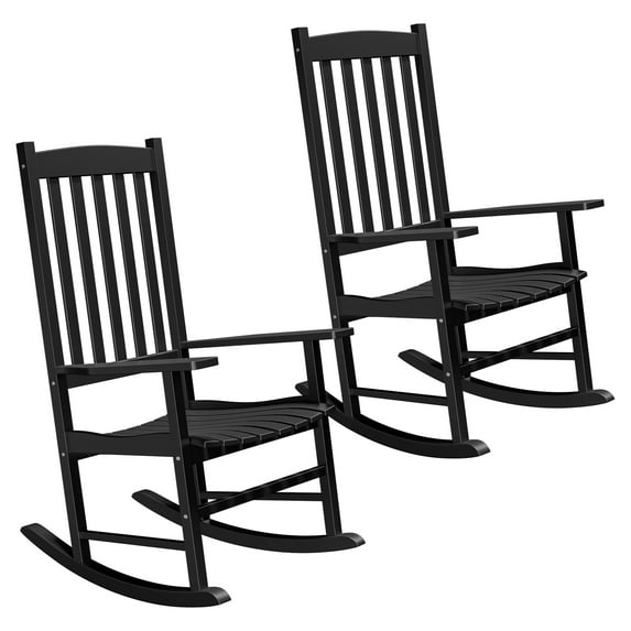SuperDeal Set of 2 Rocking Chair High Back Wooden Rocker Chair for Porch Lawn Garden Indoor Outdoor Black