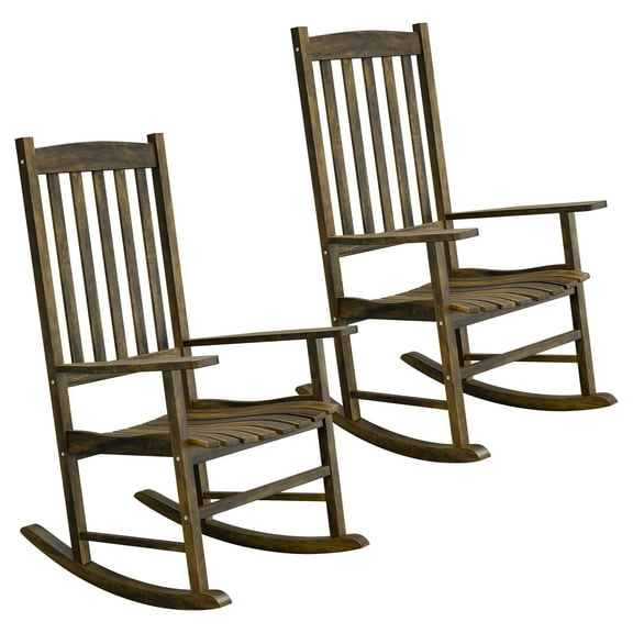SuperDeal Set of 2 Rocking Chair High Back Wooden Rocker Chair for Porch Lawn Garden Indoor Outdoor Natural
