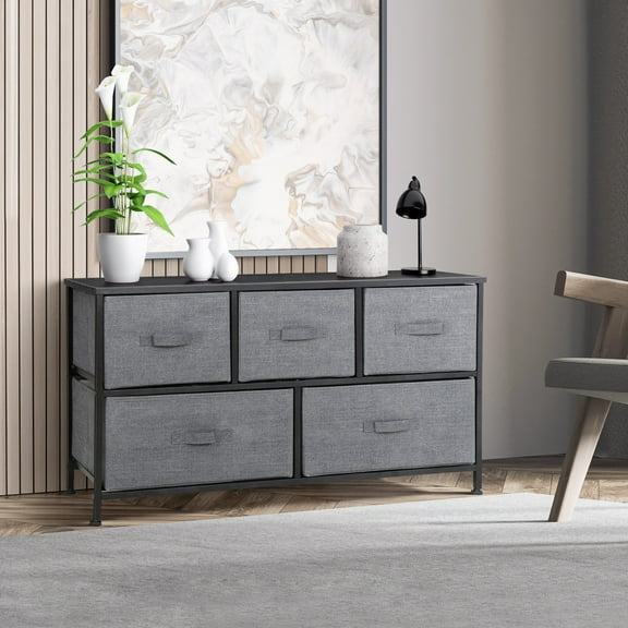 SuperDeal Simple 5 Drawers Dresser Chest of Drawers MDF Gray