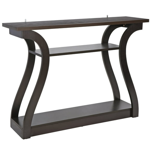 SuperDeal Simple Glossy Entryway Console Table Curve Dark Brown