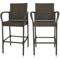 SuperDeal Wicker Bar Stool Outdoor Patio Rattan Chair Metal Frame Set of Two, Brown