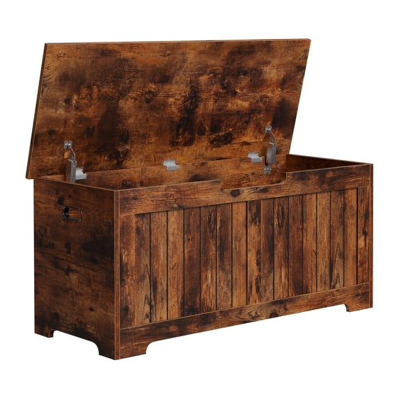 SuperDeal Wooden Storage Chest Box W/Safety Hinge, 39.4 in Large Storage Organizer Shoe Bench for Home Entryway, Bedroom, Rustic Brown