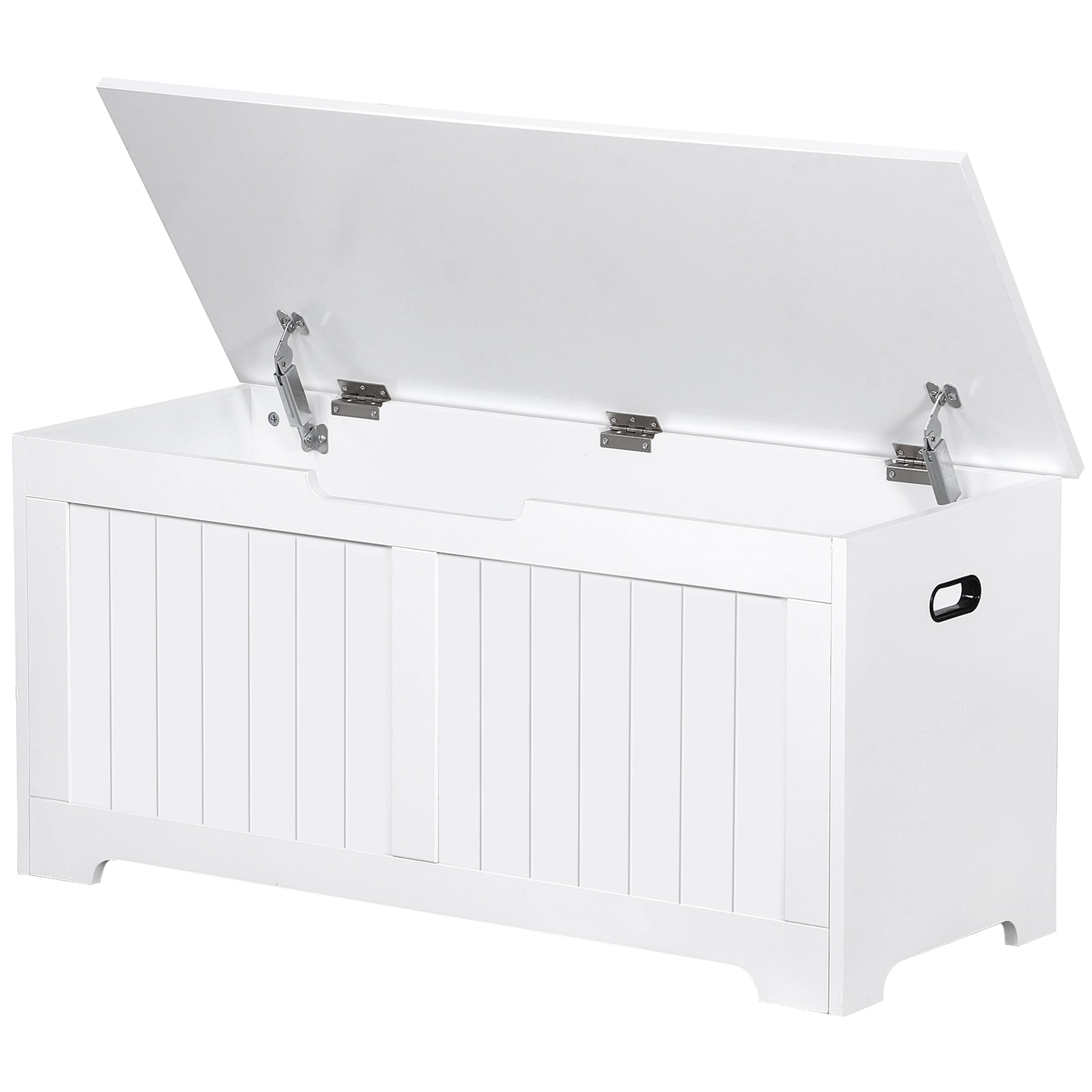 SuperDeal Wooden Storage Chest Box W/Safety Hinge, 39.4 in Large Storage Organizer Shoe Bench for Home Entryway, Bedroom, White