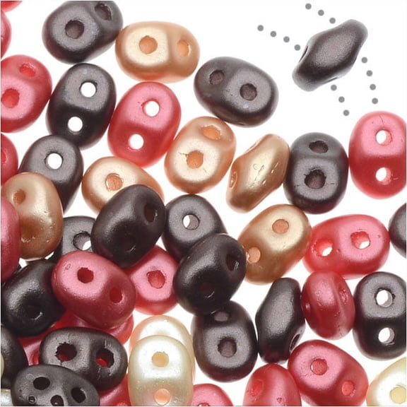 SuperDuo 2-Hole Czech Glass Beads, Chocolate Cherries Mix, 24g Tube