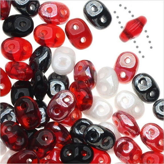 SuperDuo 2-Hole Czech Glass Beads, Ladybug Mix, 2x5mm, 24g Tube