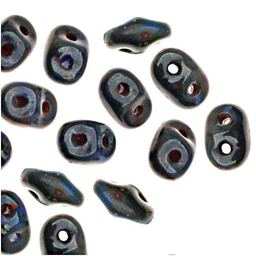 SuperDuo, Czech Glass 2-Hole Seed Beads 5.5x2.5mm, Opaque Dark Blue Picasso, 22 Grams