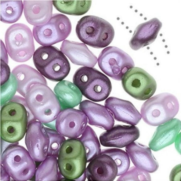 SuperDuo, Czech Glass 2-Hole Seed Beads 5.5x3.5mm, Spring Violets Mix, 22 Grams,