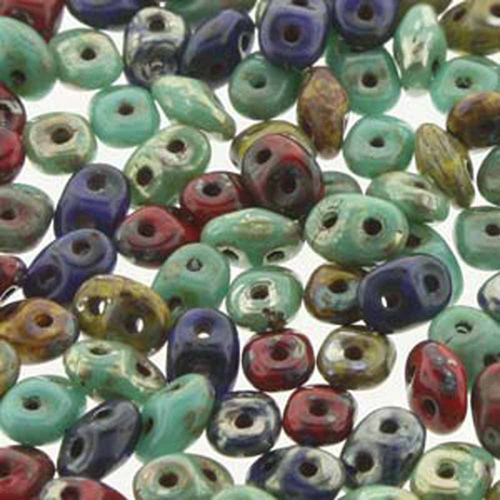 SuperDuo Raku Mix 2.5x5mm 2 Hole Glass Seed, Loose Beads, 100gr