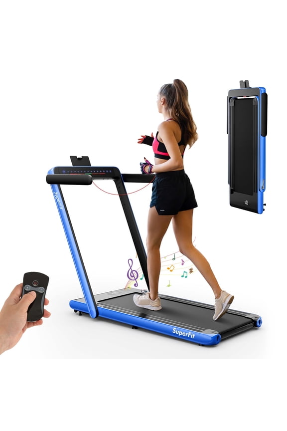 Up To 7.5MPH 2.25HP 2 in 1 Dual Display Screen Treadmill Jogging Machine W/APP Control Blue