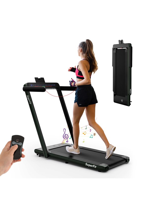 Up To 7.5MPH 2.25HP 2 in 1 Dual Display Screen Treadmill Jogging Machine W/APP Control Green