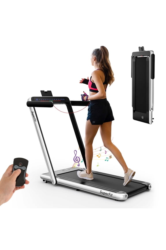Up To 7.5MPH 2.25HP 2 in 1 Dual Display Screen Treadmill Jogging Machine W/APP Control White