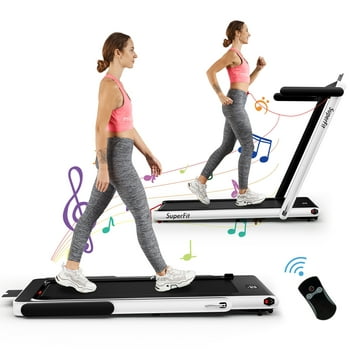 SuperFit Up To 7.5MPH 2.25HP 2 in 1 Folding Treadmill W/ APP Speaker Remote Control White