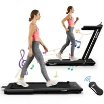 SuperFit Up To 7.5MPH 2.25HP 2 in 1 Single Display Screen Treadmill Remote Control W/ APP Control Speaker Black