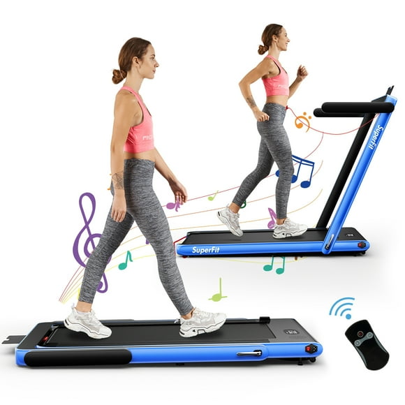 Costway Up To 7.5MPH 2.25HP 2 in 1 Single Display Screen Treadmill W/ APP Control Speaker Remote Control Blue