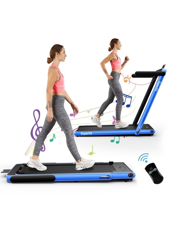 Up To 7.5MPH 2.25HP 2 in 1 Single Display Screen Treadmill W/ APP Control Speaker Remote Control Blue