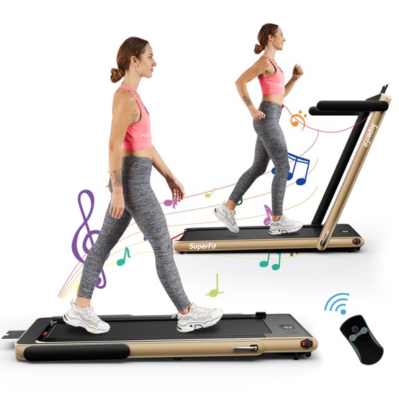 Costway Up To 7.5MPH 2.25HP 2 in 1 Single Display Screen Treadmill W/ Speaker Remote Control APP Yellow