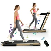 Costway Up To 7.5MPH 2.25HP 2 in 1 Single Display Screen Treadmill W/ Speaker Remote Control APP Yellow
