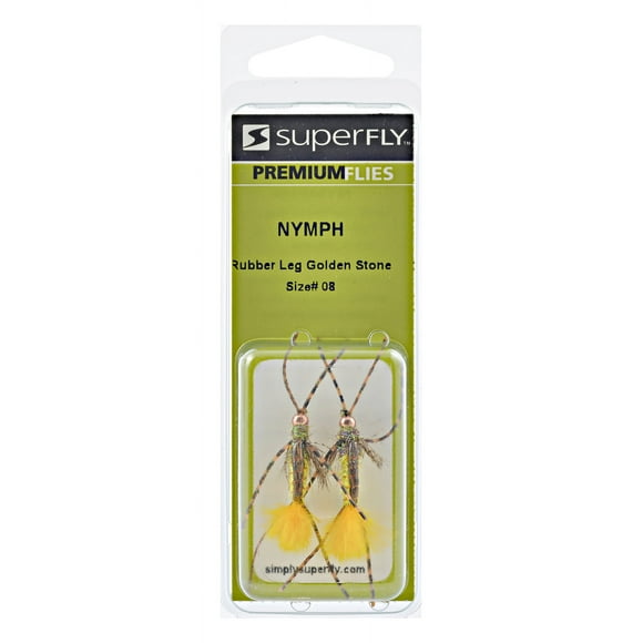 SuperFly Nymph Bead Head Rubber Legged Fishing Lure, Golden Stone, #8 Size, 2-pack