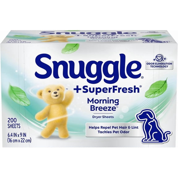 SuperFresh Fabric Softener Dryer Sheets, 200 Count, Morning Breeze, Long-Lasting Fresh & Clean Scent, Tackles Pet Odor, Helps Repel Pet Hair, Reduces Static & Fights Wrinkles, HE Safe