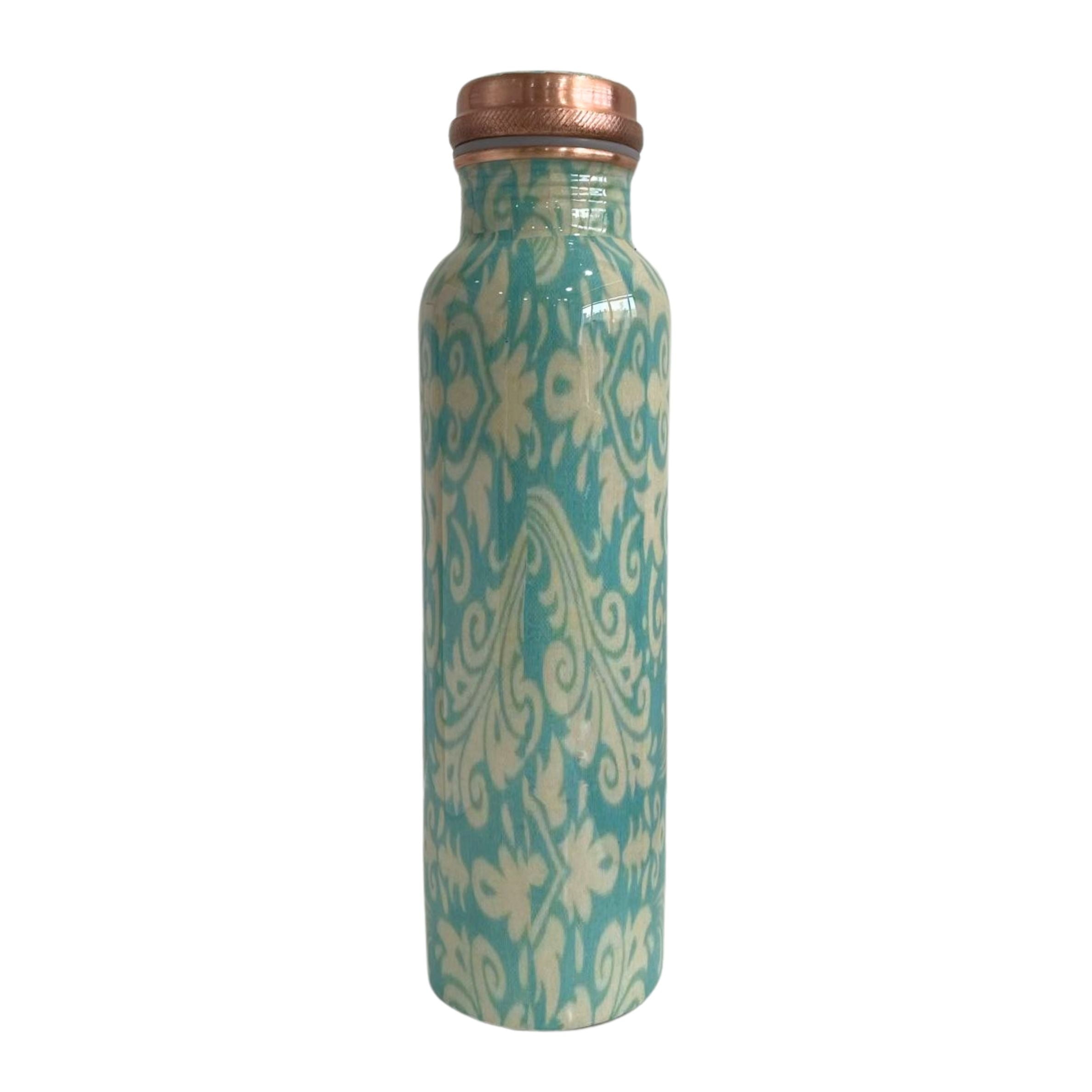 SuperGeneriX 34 oz Copper Water Bottle - Leakproof Durable Metal Travel Bottle (Abstract Blue)