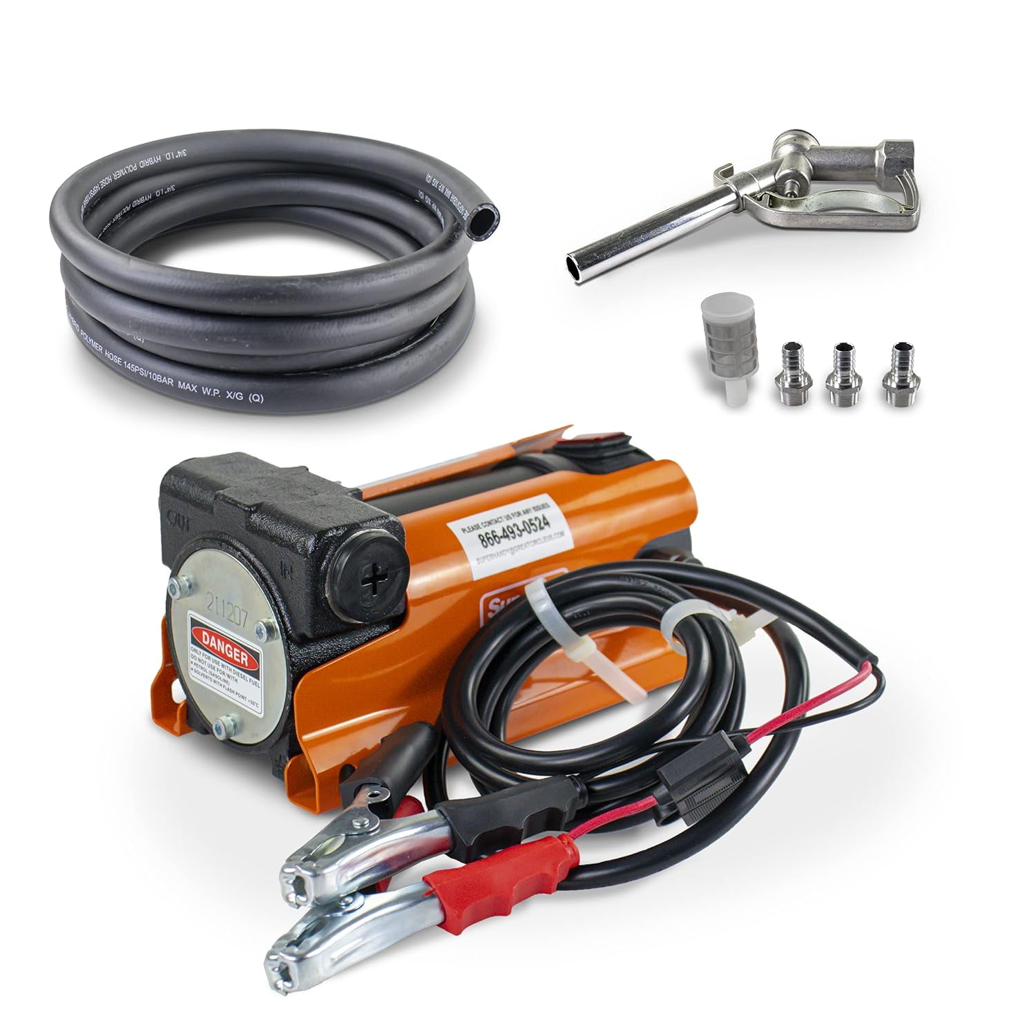 SuperHandy Diesel Transfer Pump Kit 10GPM/40LPM Heavy Duty Portable  Electric DC 12V Alligator Clamps includes: Aluminum Manual Nozzle, Delivery  & Suction Hose w/Filter (NOT For Gasoline) 