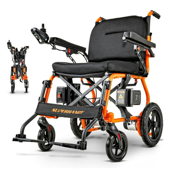 SuperHandy Electric Wheelchair - High Capacity 300Lbs, Lightweight & Foldable, Dual 250W Brushless Motors, 4MPH, Zero Turn, Electromagnetic Brake, Portable Design for Enhanced Mobility