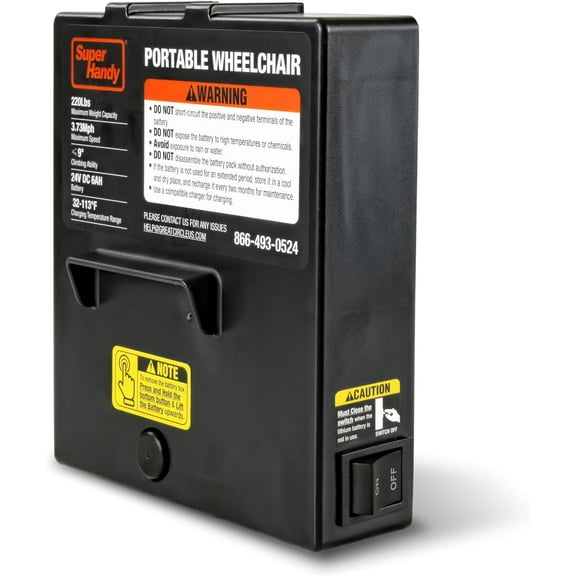 SuperHandy Extended-Life Wheelchair Battery - 24V 6Ah Lithium, Lightweight &