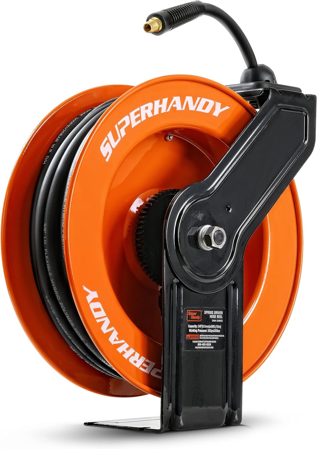 SuperHandy Industrial Retractable Air Hose Reel (Upgraded Design) - 3/8" x 50'FT, 1/4" NPT Connections, Single Arm