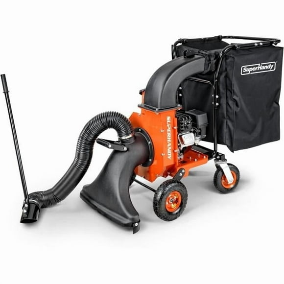 SuperHandy Leaf Vacuum & Wood Chipper - 7 HP 209CC Gas Engine, 10:1 Mulch Ratio, 6 Bushel Bag Capacity, Castor Wheels, Dual Function: Walk-Behind Leaf Vacuum Mulcher & Wood Chipper
