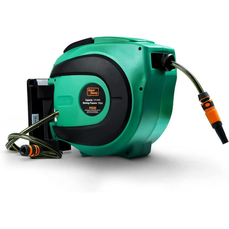 SuperHandy Water Hose Reel Mountable & Retractable - 1/2 x 50' Ft, 3/4  Female Threaded Connection 