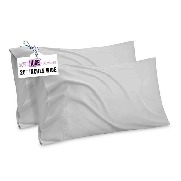 SuperHuge Pillowcase - Extra Large Pillowcase to Fit Your Oversized Pillows. Queen Size 25Wx34L. 300 thread Count Extra Soft Cotton. 2 Pack White