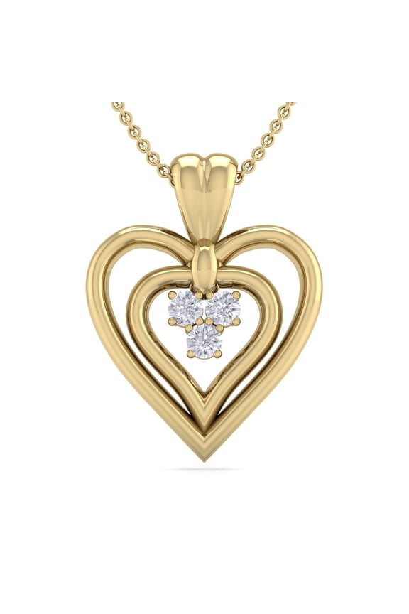 0.04 Carat Three Diamond Heart Necklace in 14 Karat Yellow Gold, 18 inches for Women
