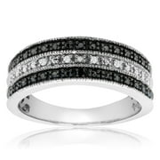 SuperJeweler 0.05 Carat Black and White Diamond Crossover Band Ring In Sterling Silver For Women