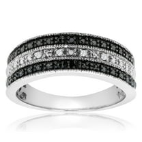 SuperJeweler 0.05 Carat Black and White Diamond Crossover Band Ring In Sterling Silver For Women