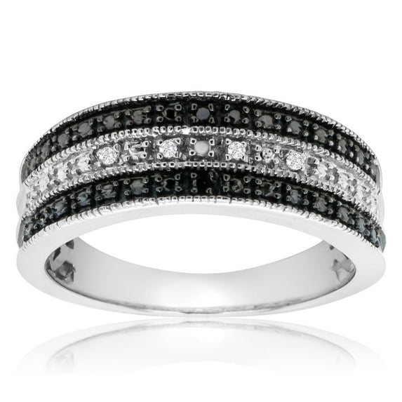SuperJeweler 0.05 Carat Black and White Diamond Crossover Band Ring In Sterling Silver For Women