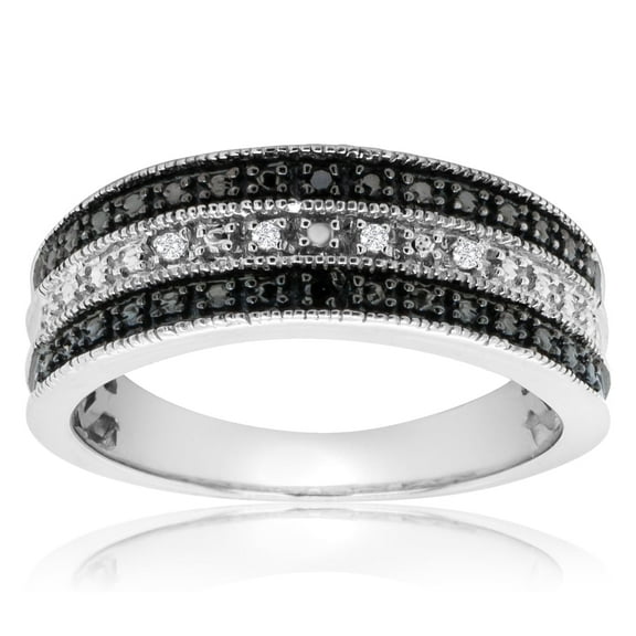SuperJeweler 0.05 Carat Black and White Diamond Crossover Band Ring In Sterling Silver For Women