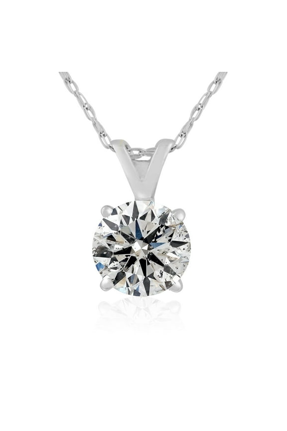 1.05 Carat Diamond Solitaire Necklace In 14 Karat White Gold (H-I Color, I2-I3 Clarity) For Women