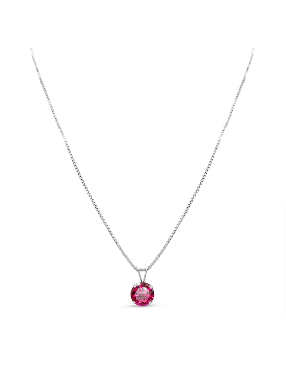 1 1/2 Carat Created Ruby Necklace In Sterling Silver, 8MM, 18 Inches For Women