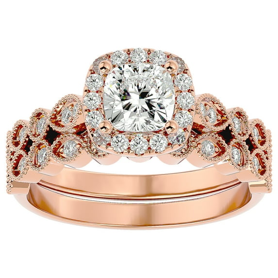 SuperJeweler 1 1/2 Carat Cushion Shape Diamond Bridal Set In 14 Karat Rose Gold For Women