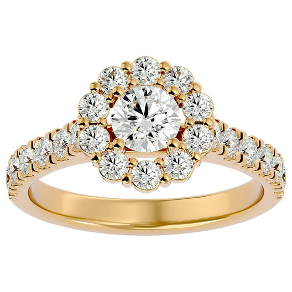 SuperJeweler 1 1/2 Carat Halo Moissanite Engagement Ring In 14 Karat Yellow Gold For Women