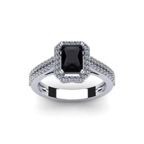 SuperJeweler 1 1/2 Carat Octagon Shape Black Onyx and Halo Diamond Ring In Sterling Silver For Women