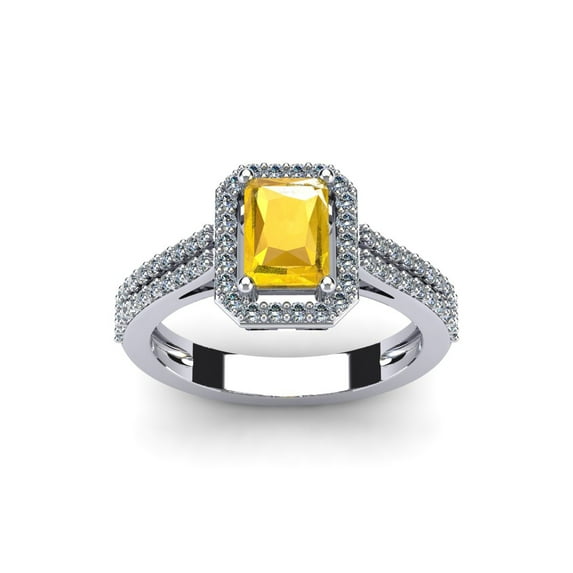 SuperJeweler 1 1/2 Carat Octagon Shape Citrine and Halo Diamond Ring In Sterling Silver For Women