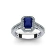 thumbnail image 1 of SuperJeweler 1 1/2 Carat Octagon Shape Created Sapphire and Halo Diamond Ring In Sterling Silver For Women, 1 of 6